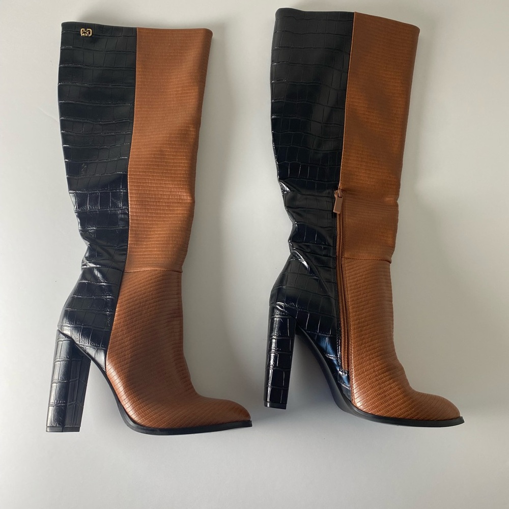 Calvin Klein Womens Kerie Knee High Boots Black and Brown Size 7 1/2